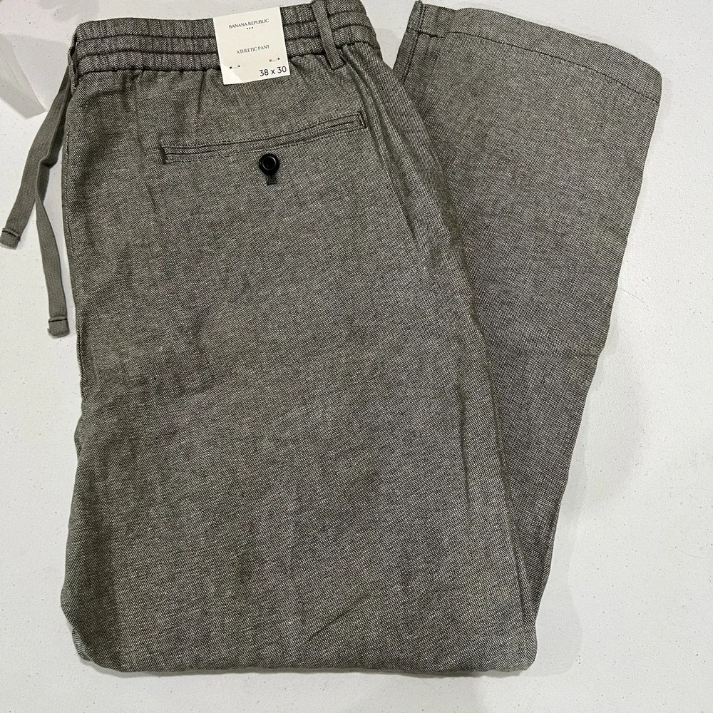 NEW Banana Republic Men's Athletic Fit Linen Blend Pants Green Grey 38x29